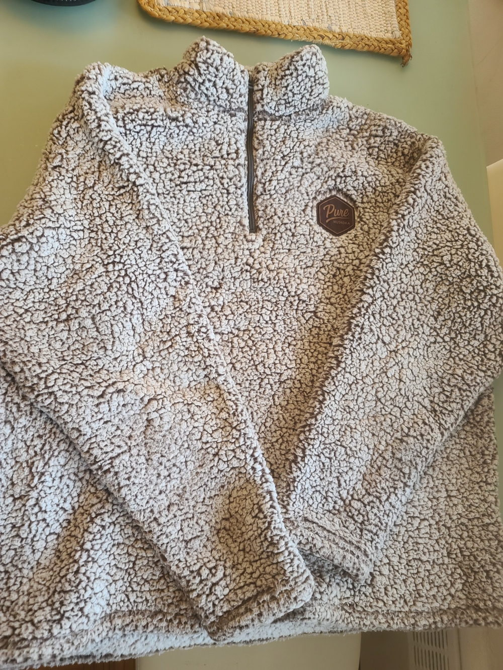 Pure Muskoka brand Sherpa Quarter-Zip Pullover Sweater - Light Brown/Cream